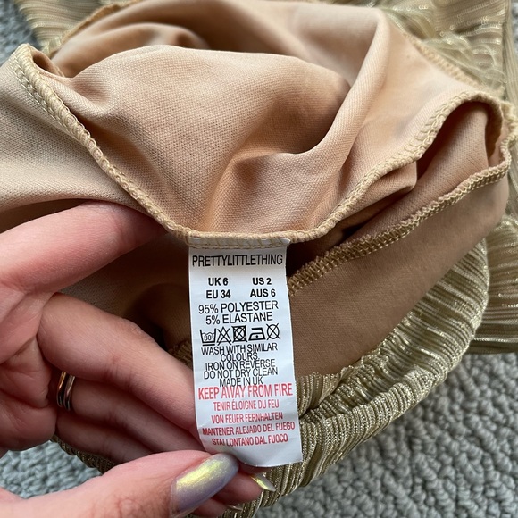 SOLD - Pretty Little Thing Metallic Gold Midi Party Dress - Picture 5 of 6